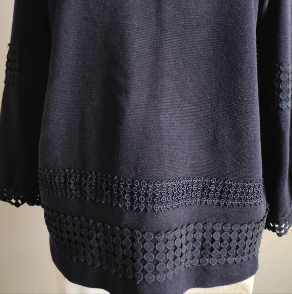 Talbots Navy Blue Lightweight Cotton Blend Knit Lace Detail Size Large - Picture 5 of 12